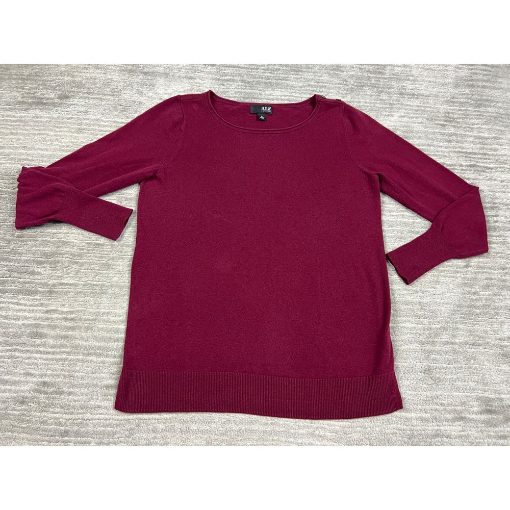 a.n.a A New Approach Sweater Womens M Burgundy Shoulder Button Knit Pullover